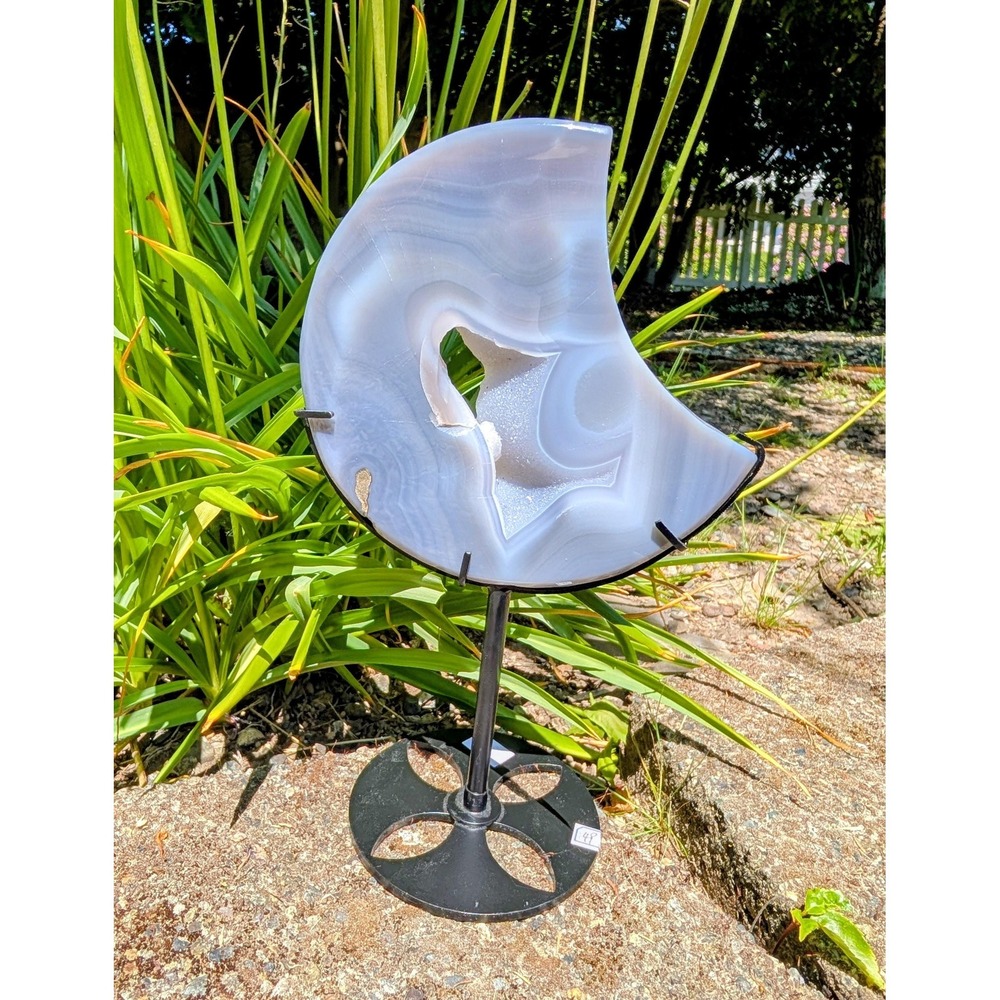 Agate Moon Crystal on Stand - 1lb 2oz - E